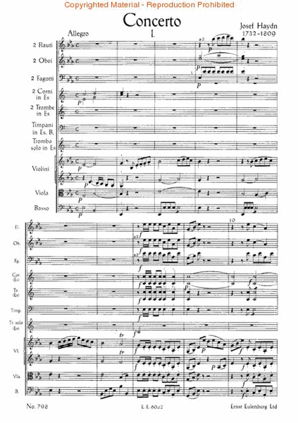 Trumpet Concerto (Hob. 7e: 1) in E-Flat Major by Franz Joseph Haydn Orchestra - Sheet Music