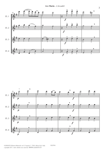 Ave Maria (Arcadelt) - Flute Quartet score & parts image number null