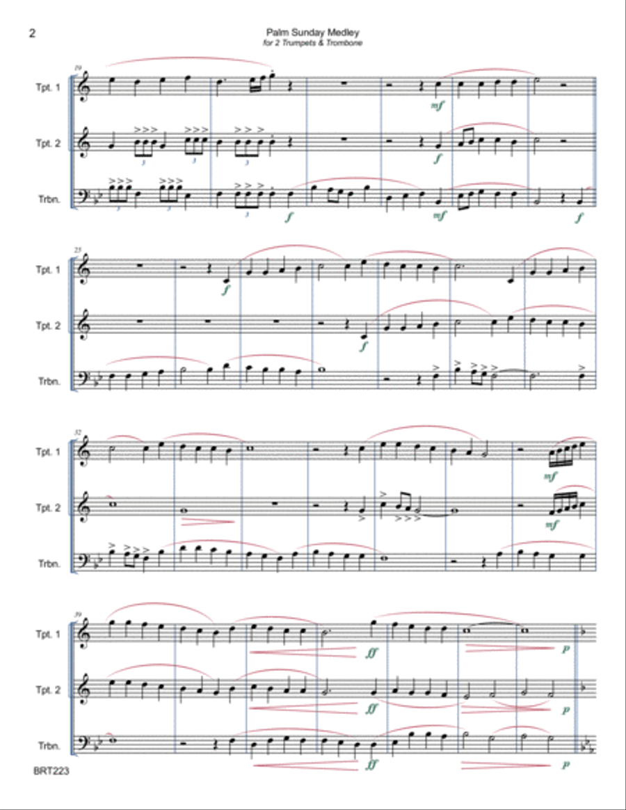 PALM SUNDAY MEDLEY - 2 TRUMPETS & TROMBONE (unaccompanied) Brass Ensemble scores gallery preview page 2