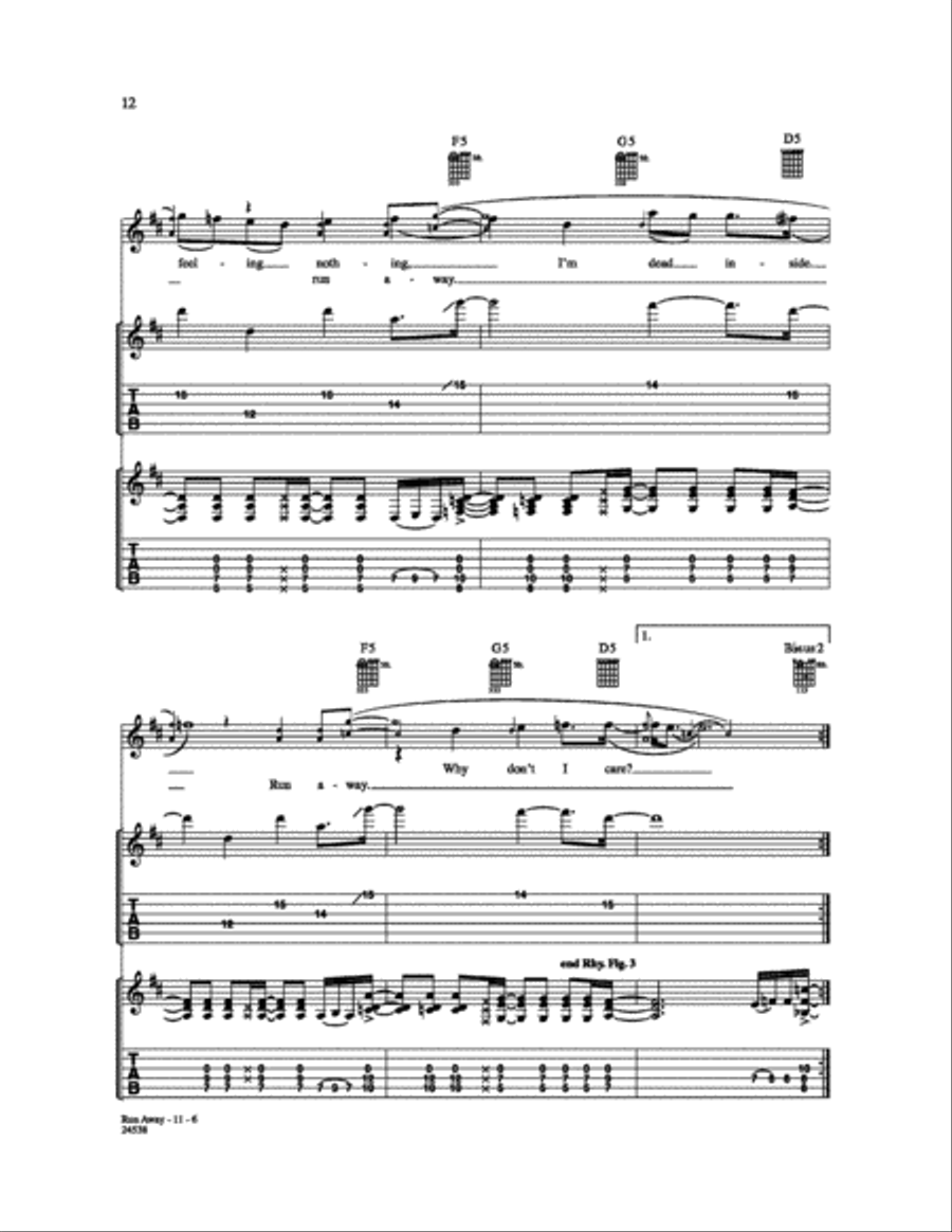 Run Away Run Away Electric Guitar scores gallery preview page 6