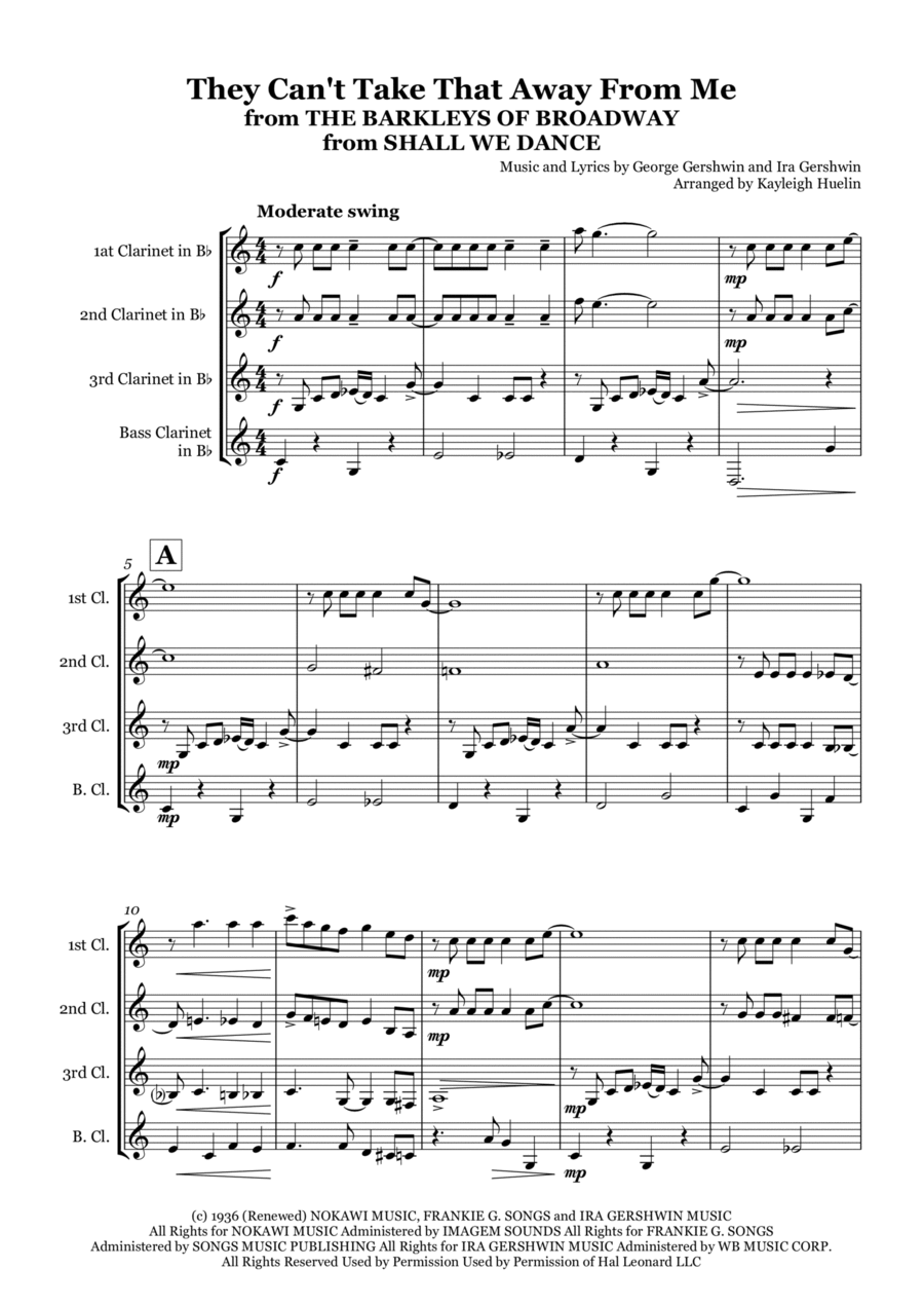 They Can't Take That Away From Me Clarinet Quartet scores gallery preview page 1