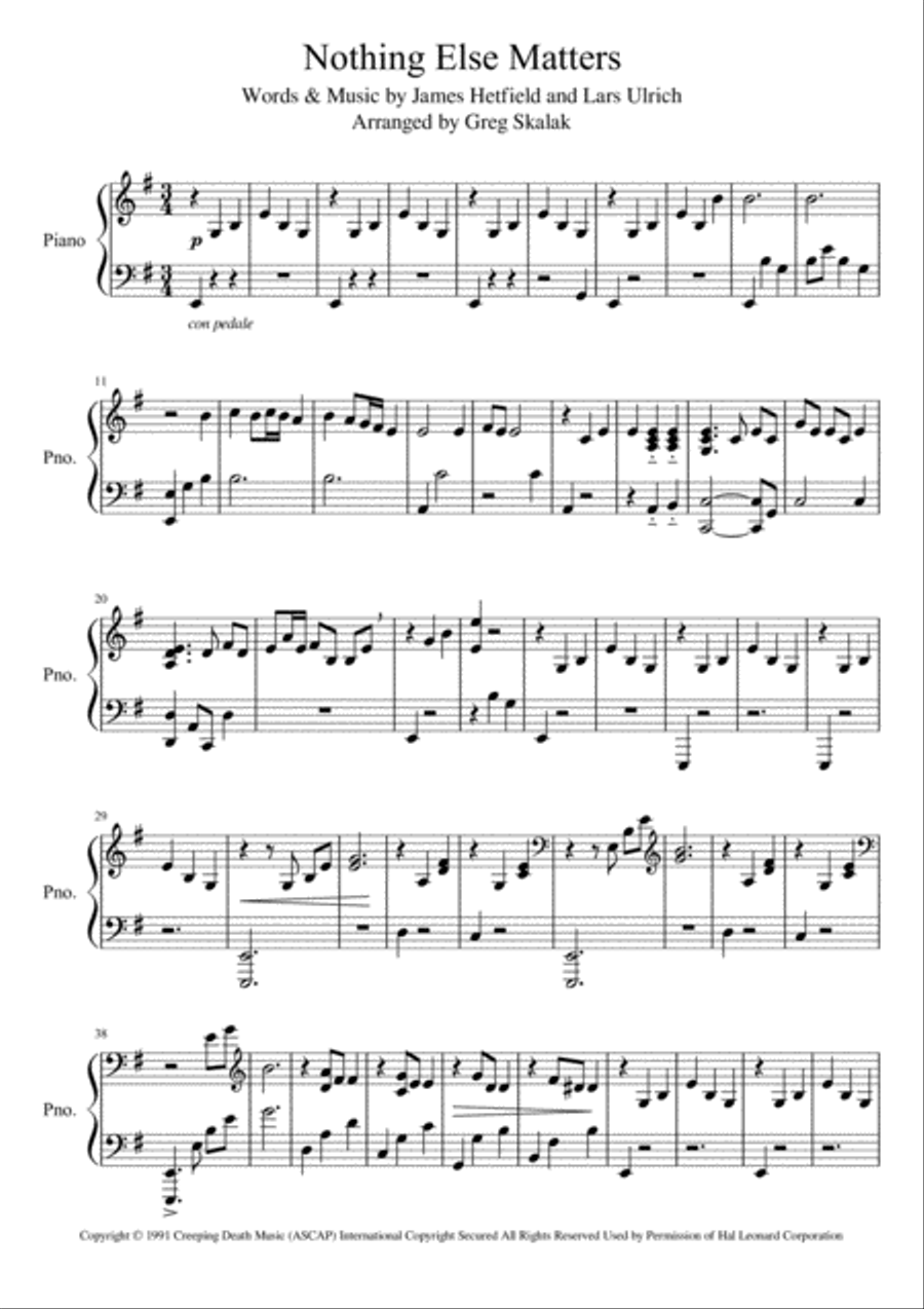 Nothing Else Matters Piano Solo scores gallery preview page 1