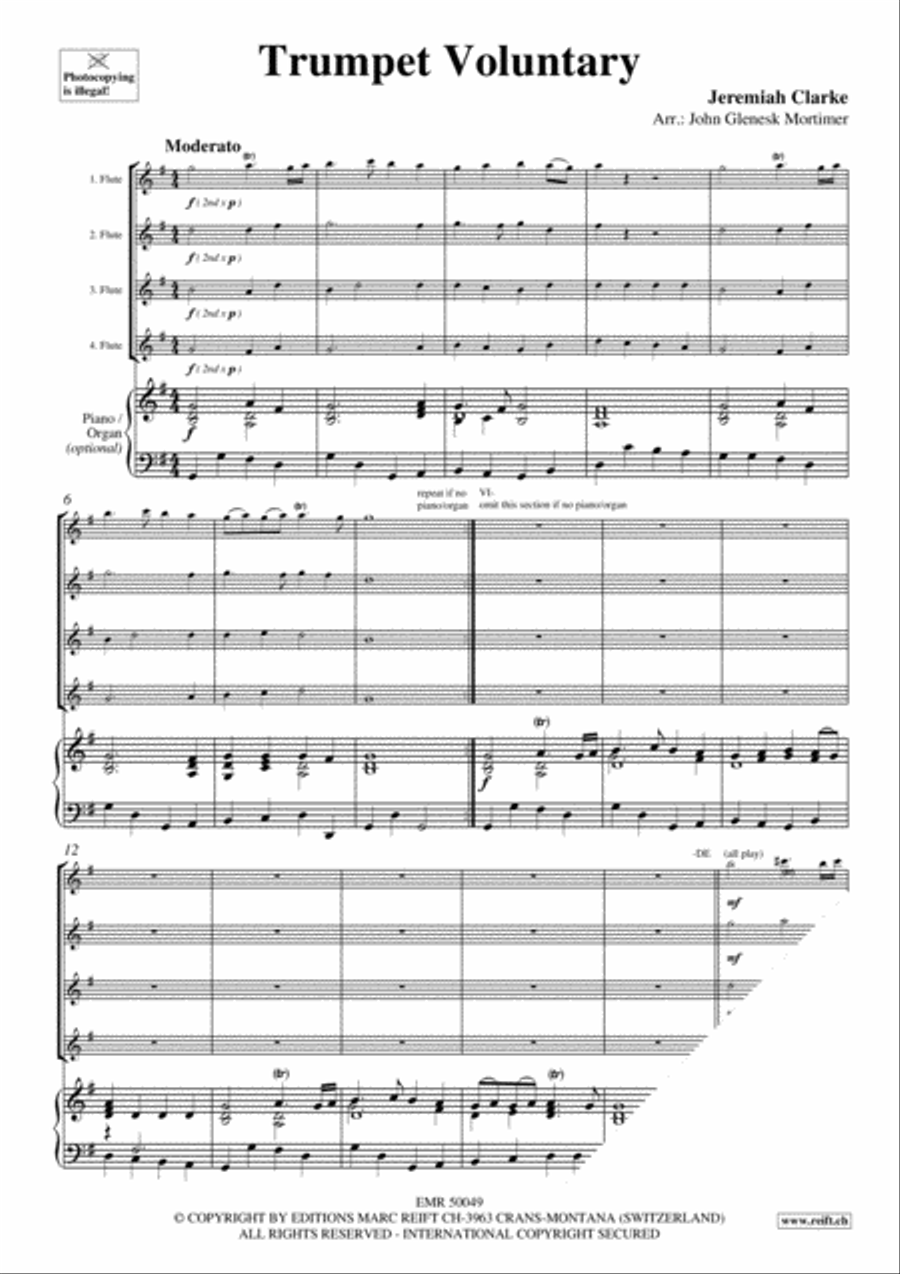 Trumpet Voluntary Flute Quartet scores gallery preview page 3