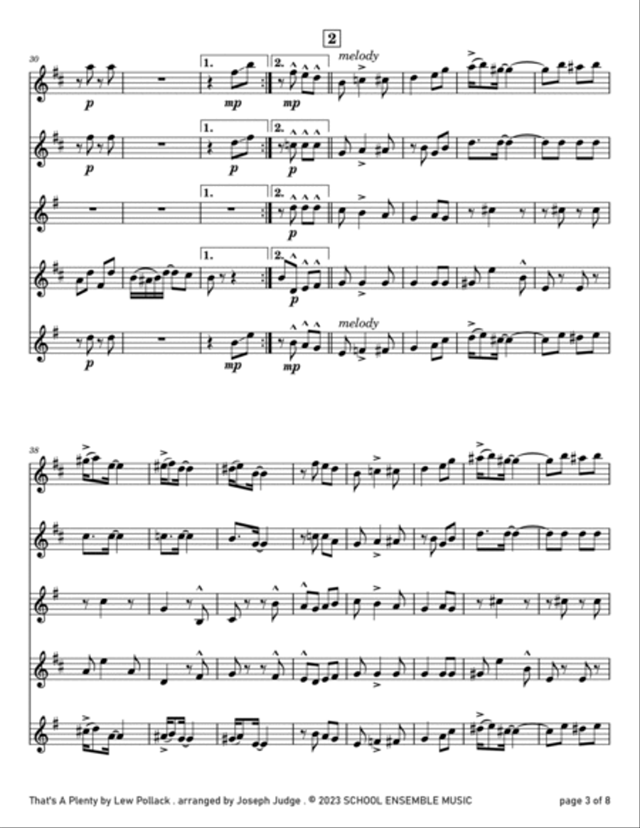 That's A Plenty by Pollack for Saxophone Quartet in Schools Saxophone Quartet scores gallery preview page 3