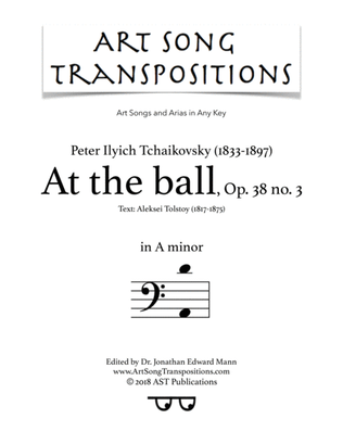 Book cover for TCHAIKOVSKY: Средь шумного бала, Op. 38 no. 3 (transposed to A minor, bass clef, "At the ball")