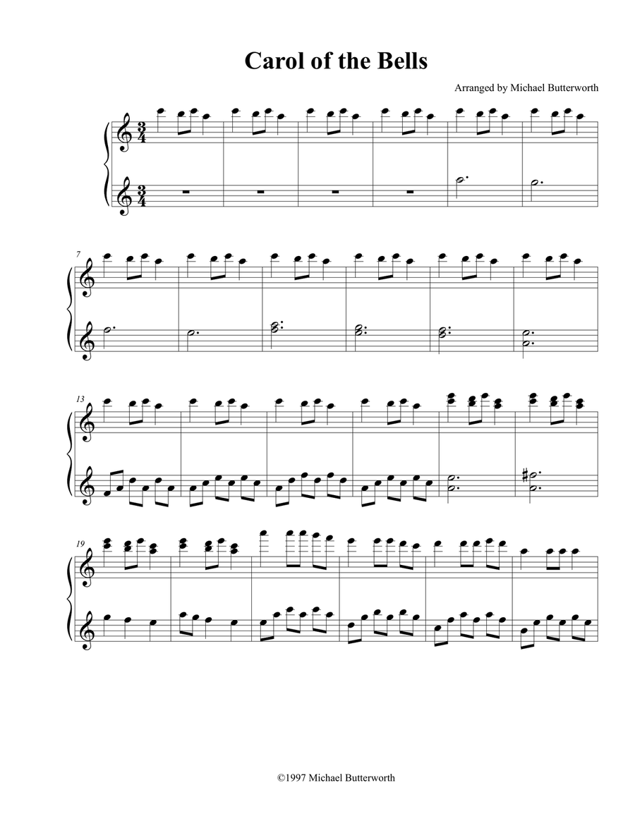 Carol of the Bells Piano Solo scores gallery preview page 1