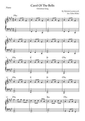 Book cover for Carol Of The Bells (Christmas Song) for Easy Piano Solo with Chords (A/F#m)