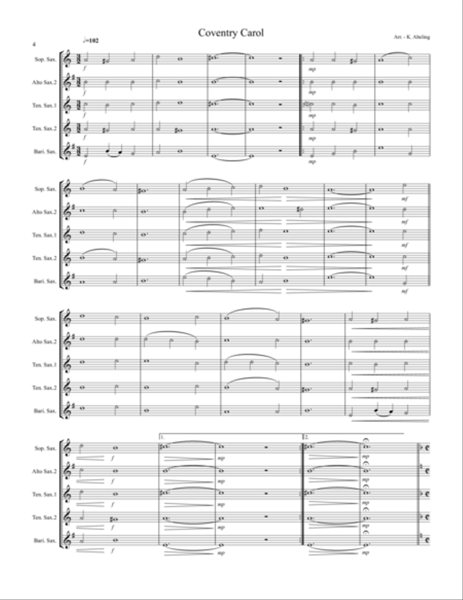 20 Traditional Christmas Carols Volume I (for Saxophone Quintet SATTB or AATTB) Saxophone Quintet scores gallery preview page 5