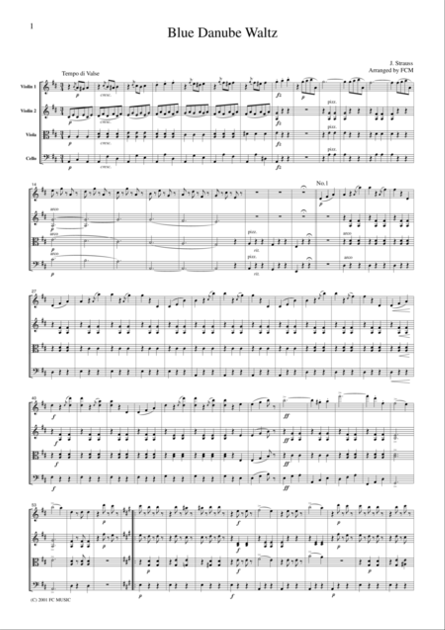J.Strauss Blue Danube Waltz, for string quartet, CS104 String Quartet scores gallery preview page 1