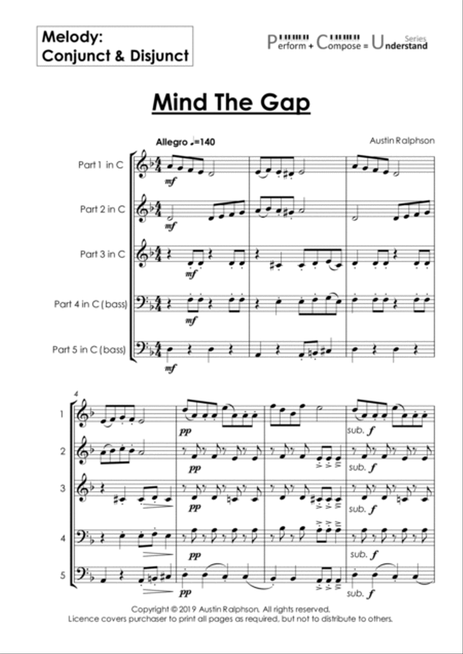 Melody: Conjunct and Disjunct educational pack - Perform Compose Understand PCU Series School and Community scores gallery preview page 6