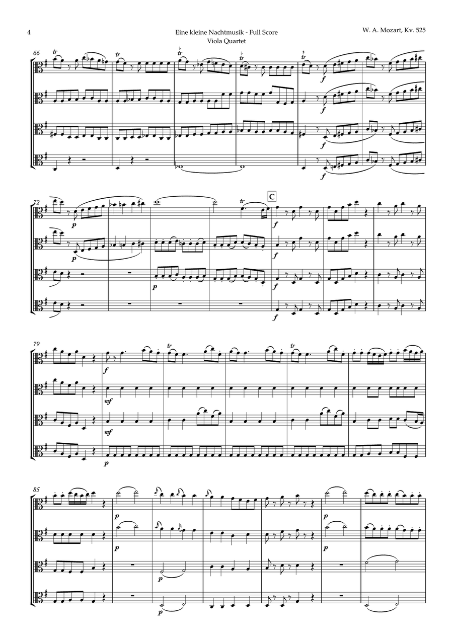 Eine kleine Nachtmusik by Mozart for Viola Quartet String Quartet scores gallery preview page 4