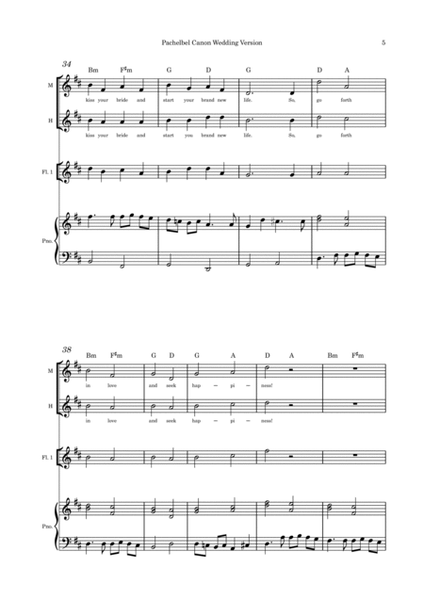 Pachelbel Canon Wedding Version duet with optional instruments and piano image number null