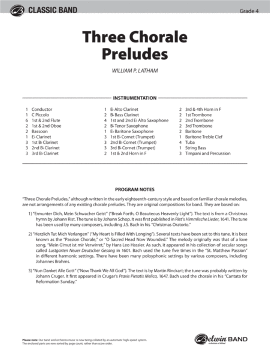 Three Chorale Preludes: Score Concert Band scores gallery preview page 1