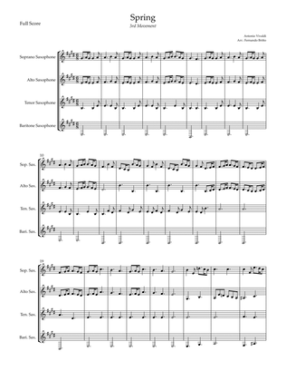 Book cover for Spring - 3rd Movement (Antonio Vivaldi) for Saxophone Quartet
