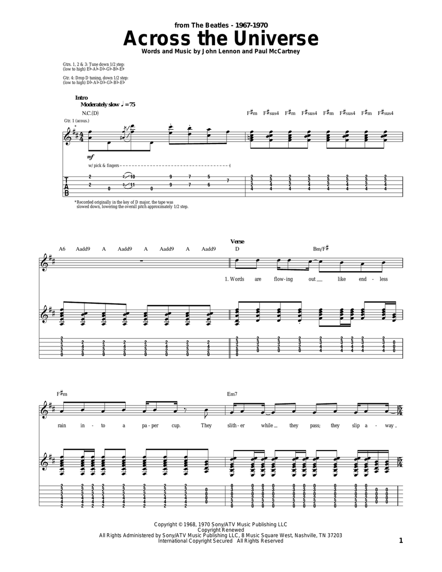 Across The Universe Acoustic Guitar scores gallery preview page 1