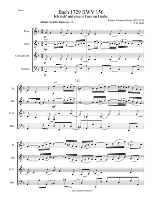 Bach 1729 BWV 156 Adagio for Woodwind Quartet Score and Parts