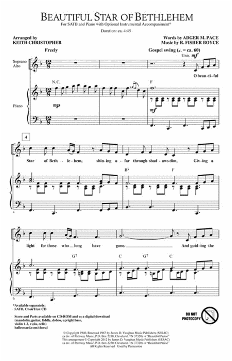 Beautiful Star of Bethlehem 4-Part scores gallery preview page 2
