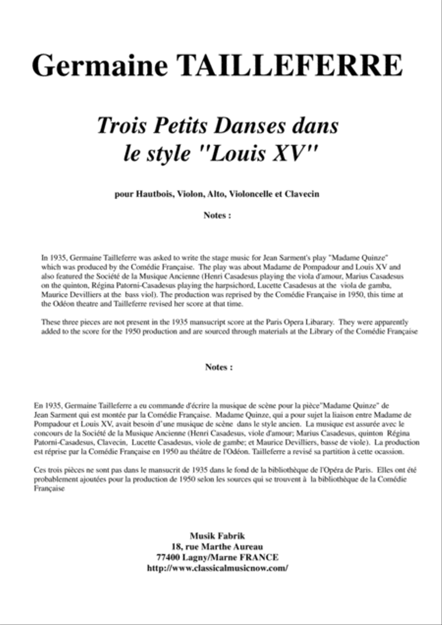 Germaine Tailleferre: Trois Petits Danses dans le style 