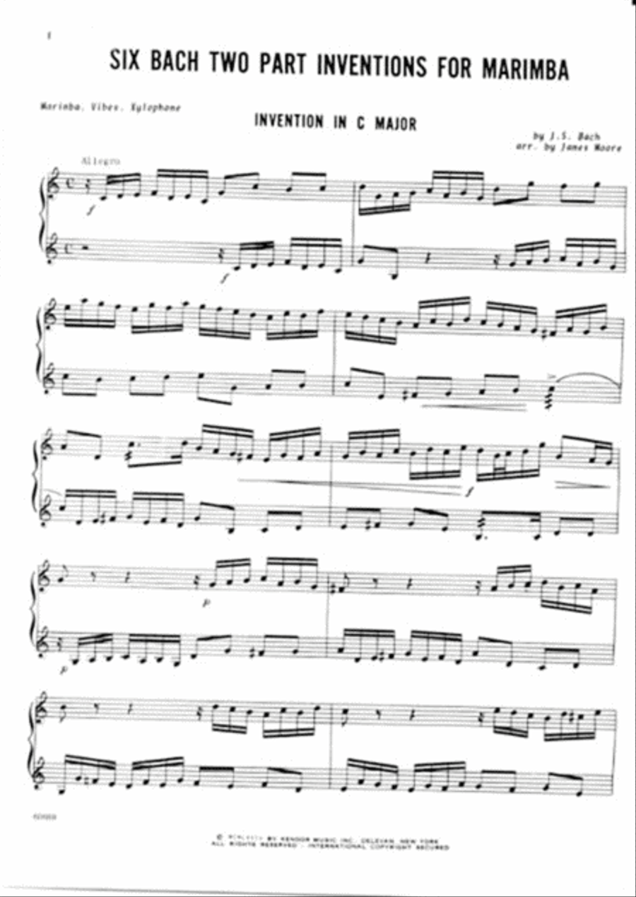 Six Bach Two Part Inventions Marimba scores gallery preview page 2