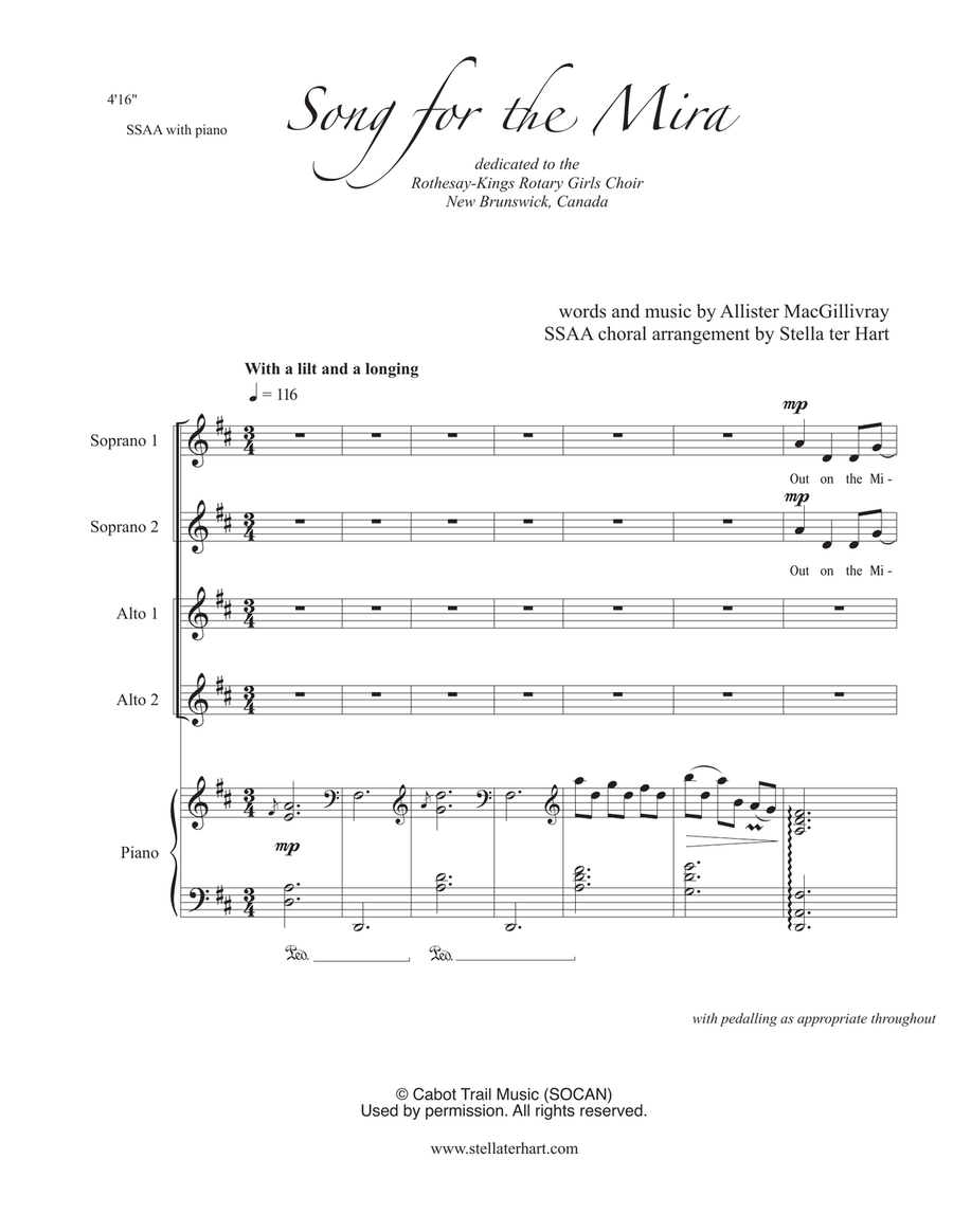 Song for the Mira SSAA scores gallery preview page 1