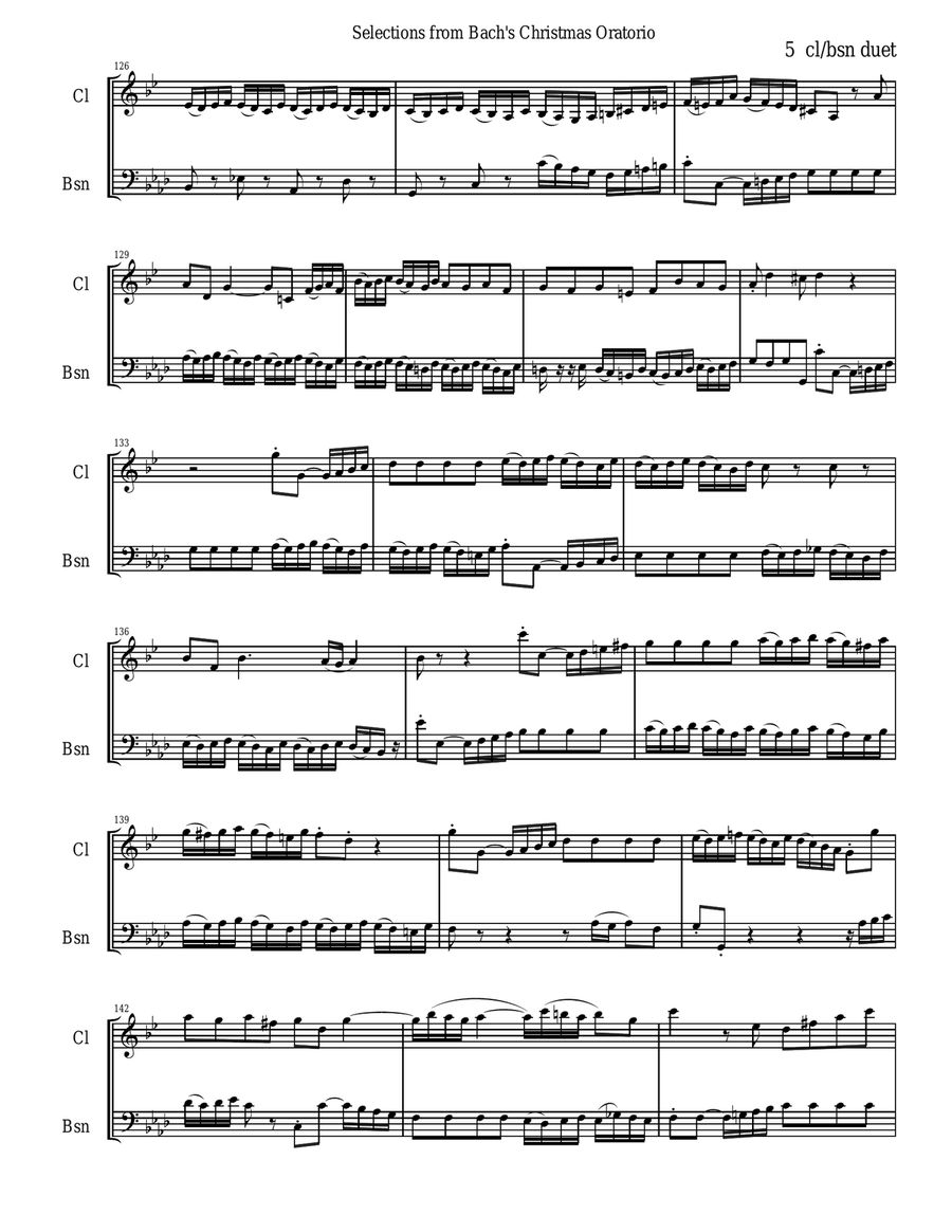 Bach's Christmas Oratorio Selections for Clarinet and Bassoon Duet Woodwind Duet scores gallery preview page 5