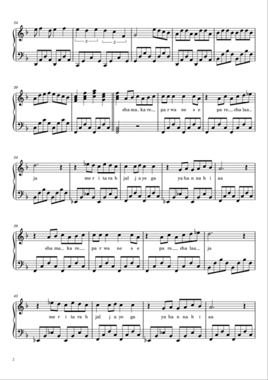 Pyar dewana hota hai Pyar dewana hota hai Easy Piano scores gallery preview page 2