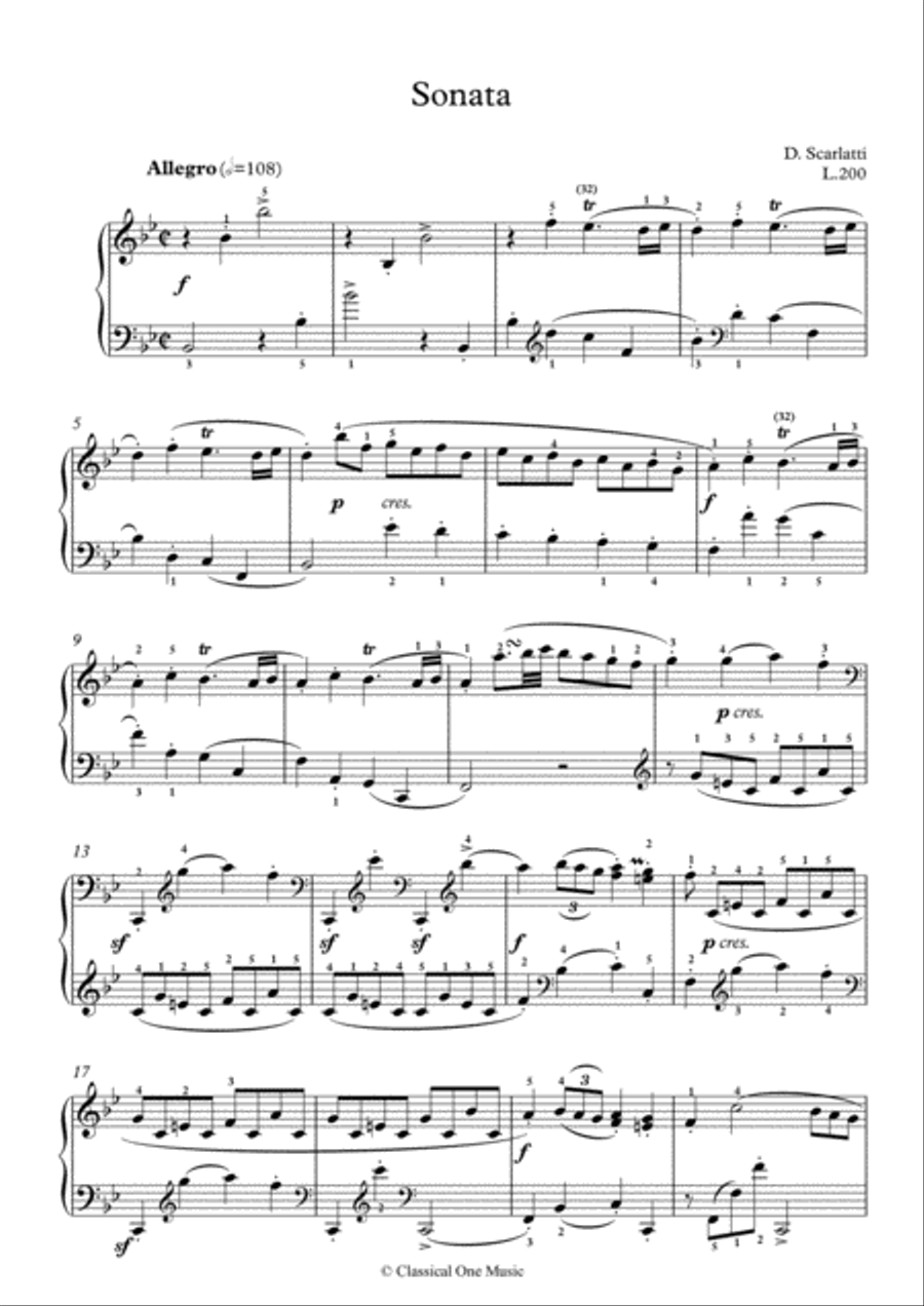 Scarlatti-Sonata in B-Major L.200 K.528(piano) Piano Solo scores gallery preview page 2