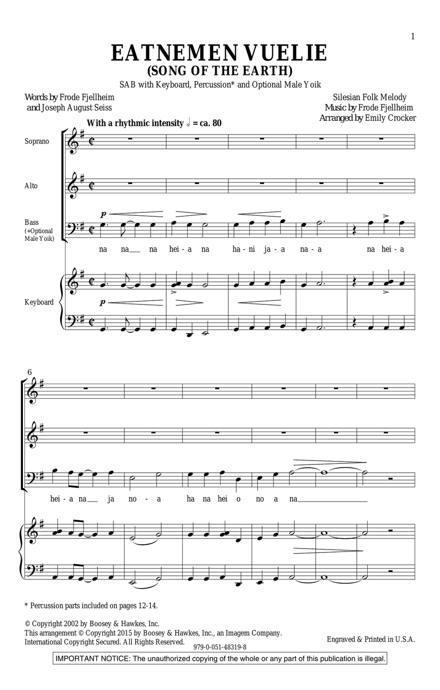 Eatnemen Vuelie (Song Of The Earth) (arr. Emily Crocker) 3-Part scores gallery preview page 1