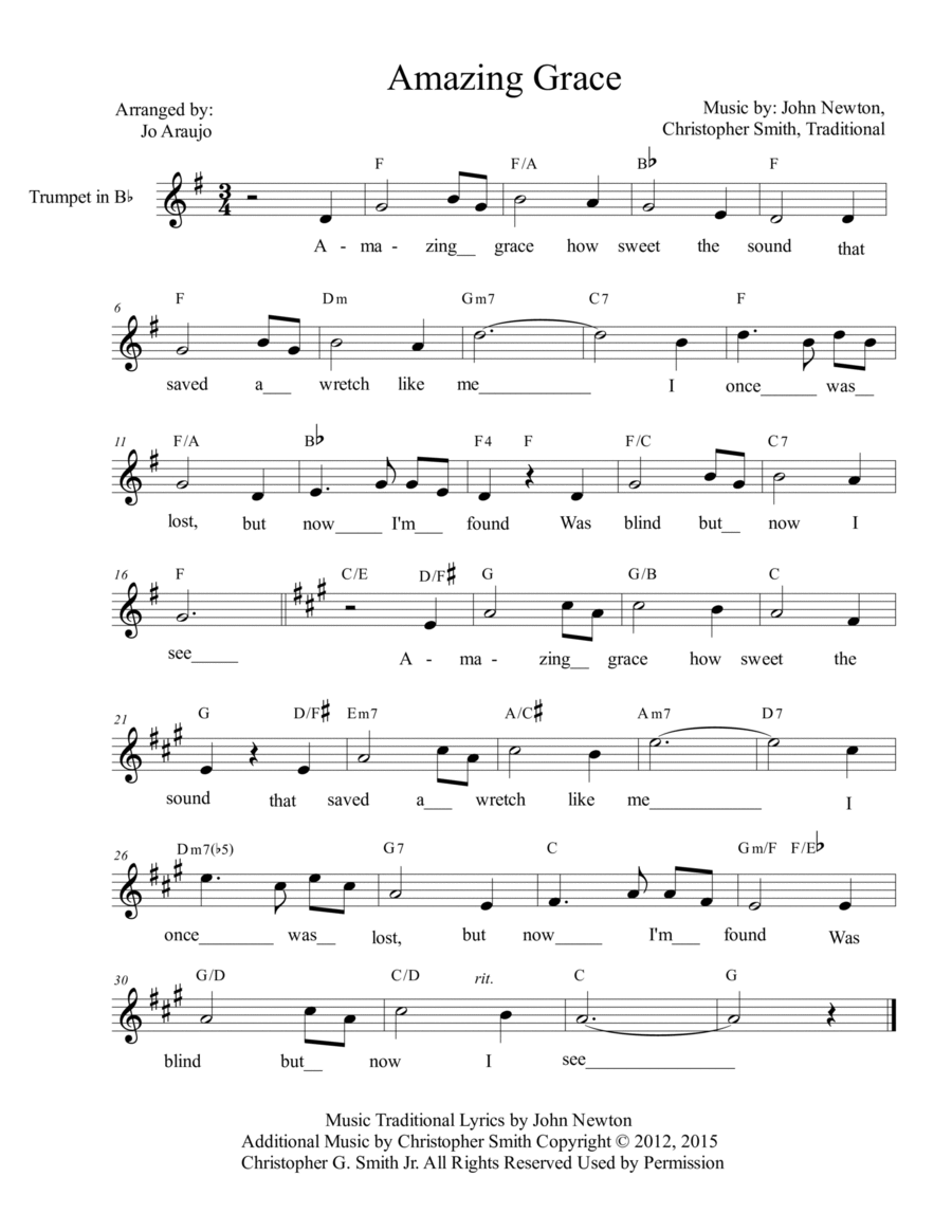 AMAZING GRACE B-Flat Trumpet scores gallery preview page 1