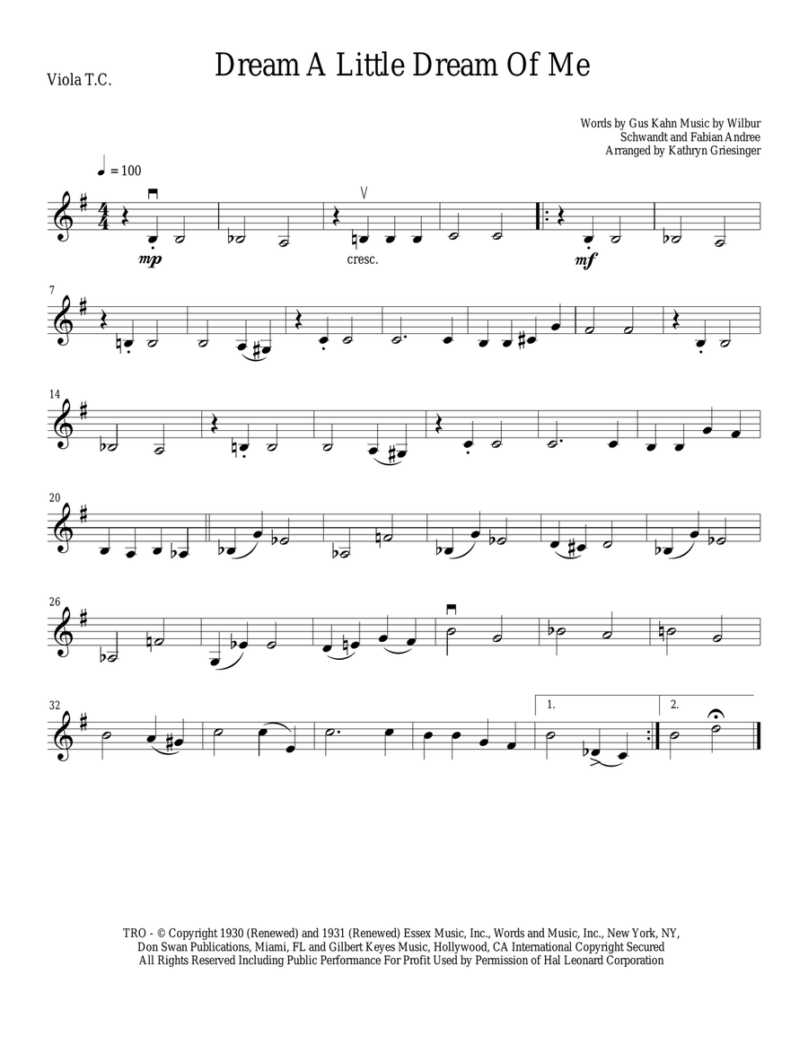 Dream A Little Dream Of Me String Quartet scores gallery preview page 4