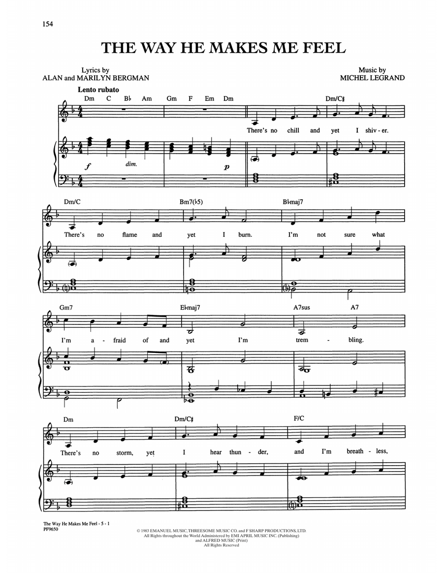 The Way He Makes Me Feel (from Yentl) Piano, Vocal, Guitar scores gallery preview page 1