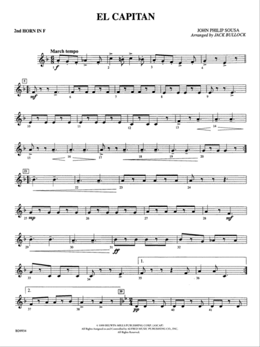 El Capitan: 2nd F Horn Concert Band scores gallery preview page 1