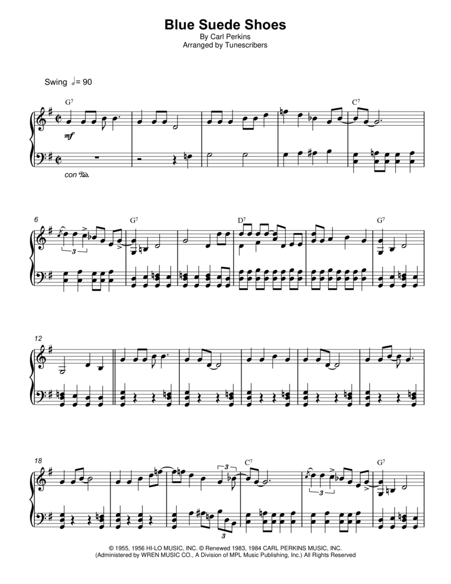 Blue Suede Shoes Blue Suede Shoes Piano Solo scores gallery preview page 1