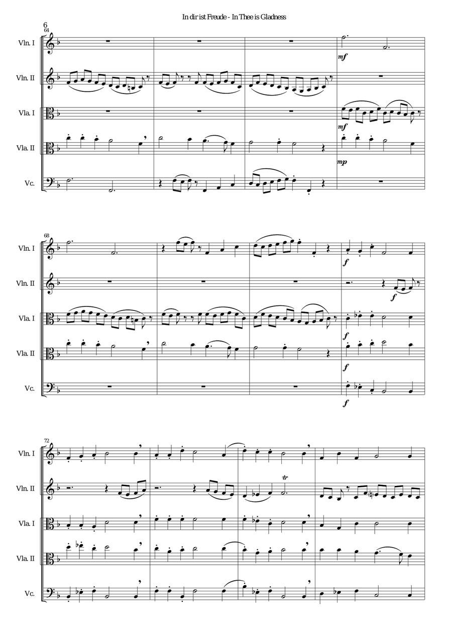 In dir ist Freude (In Thee is gladness) for string quintet (2 violins, 2 violas, 1 cello) String Trio scores gallery preview page 6