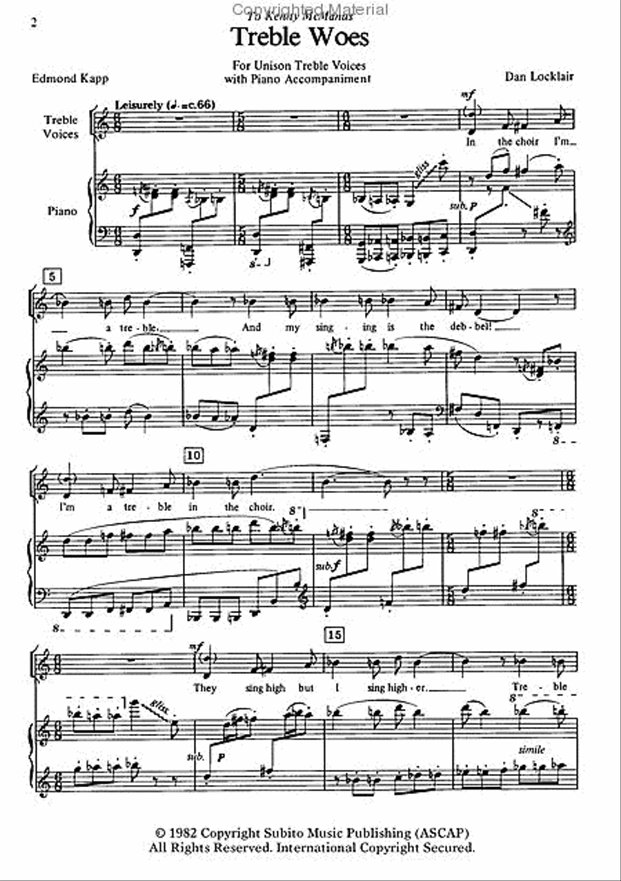 Treble Woes Unison Choir scores gallery preview page 2