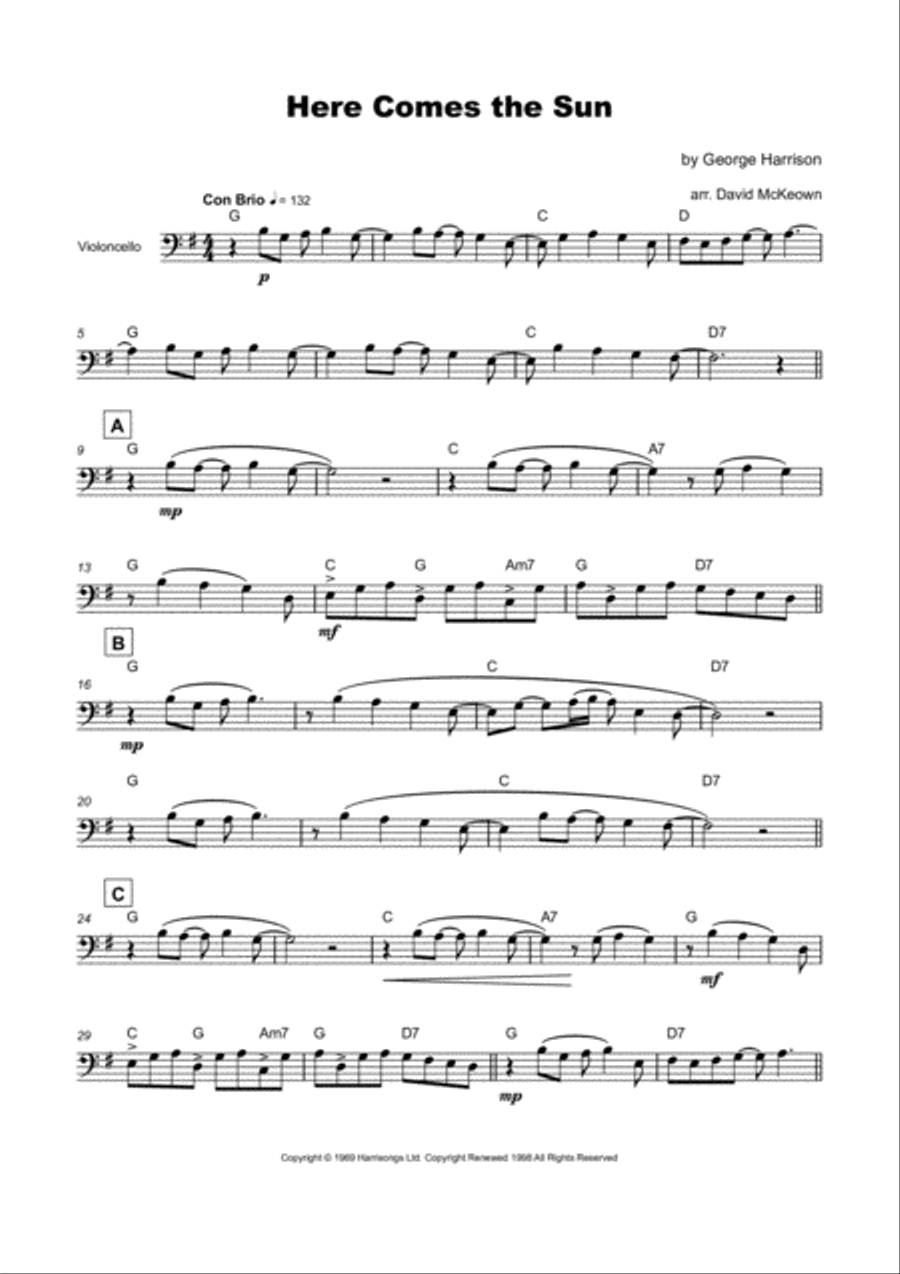 Here Comes The Sun Cello Solo scores gallery preview page 2