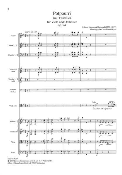 Potpourri (with Fantasia) for viola and orchestra Op. 94, original version