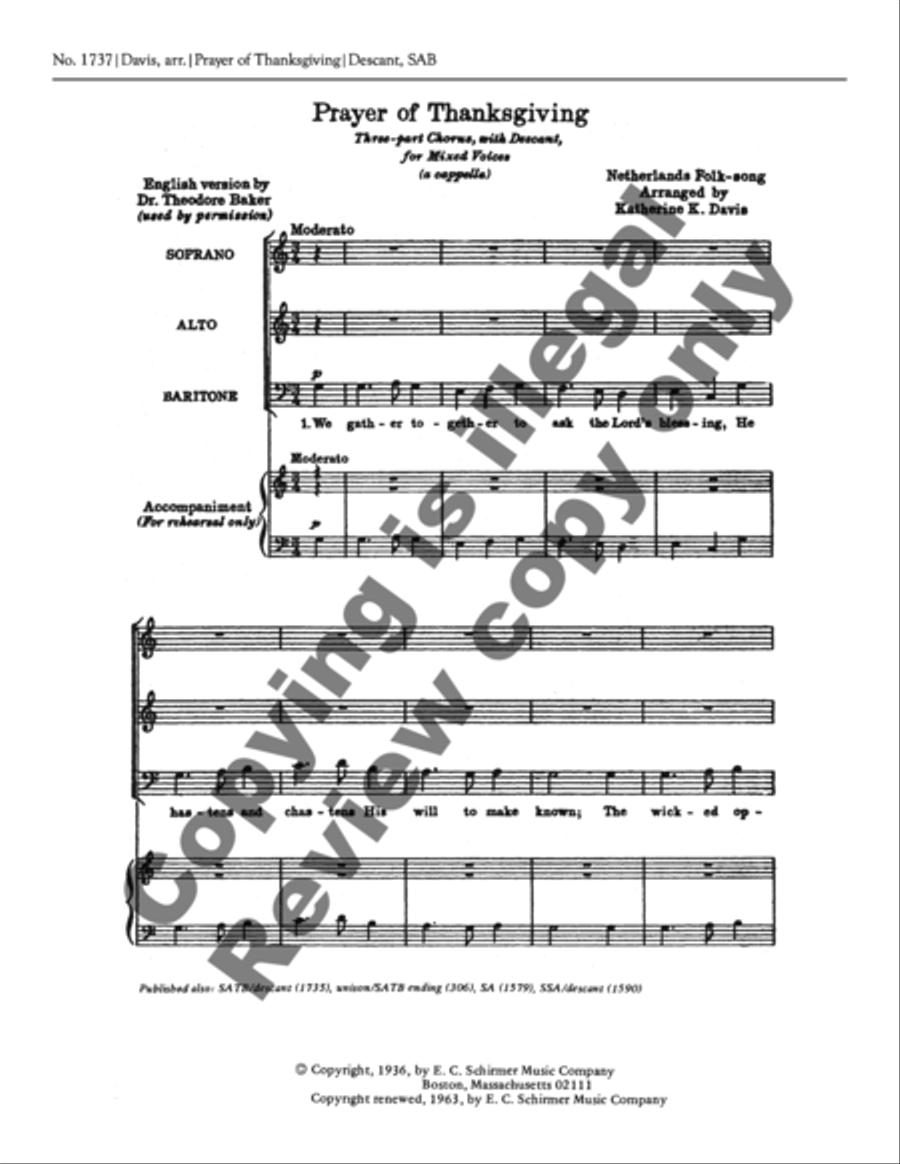 Prayer of Thanksgiving (We Gather Together) 3-Part scores gallery preview page 5