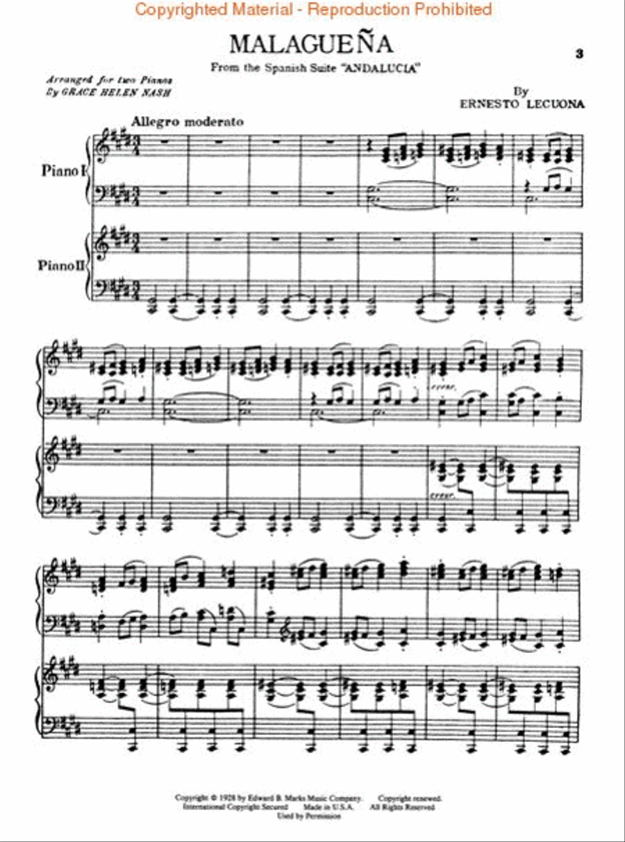 Malaguena Piano Duet scores gallery preview page 2