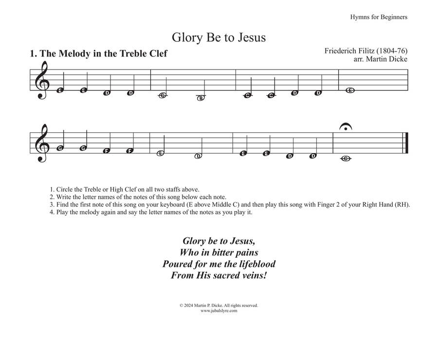 Glory Be to Jesus (Hymns for Beginners) Piano Method scores gallery preview page 2