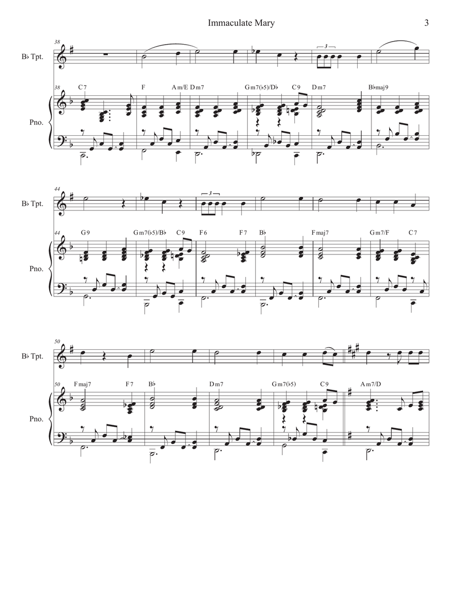 Immaculate Mary (Bb-Trumpet solo and Piano) B-Flat Trumpet scores gallery preview page 3