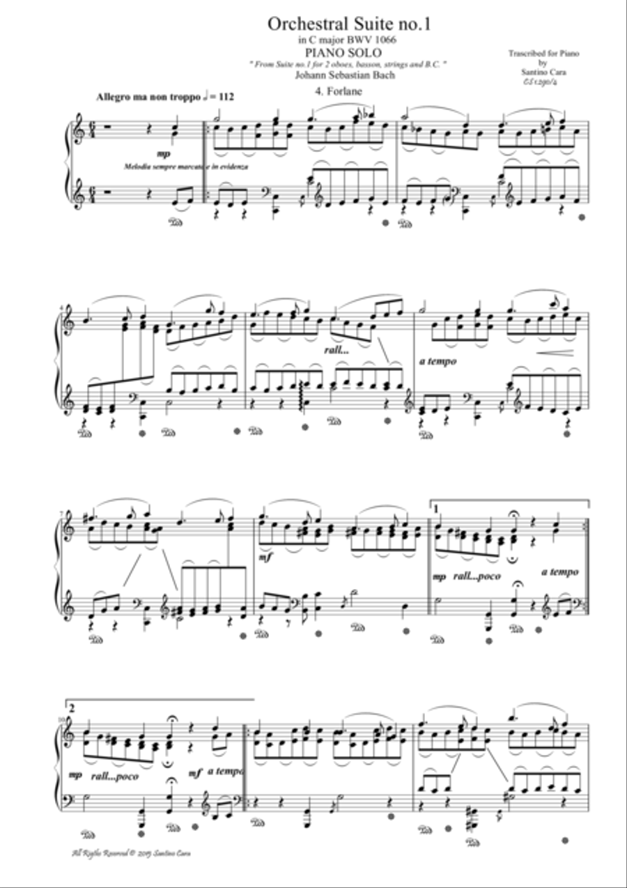 Orchestral Suite no.1 in C major BWV 1066, IV. Forlane - Piano solo Piano Solo scores gallery preview page 1