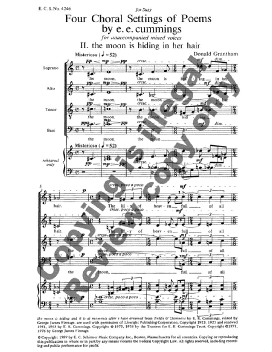 Four e.e. cummings poems: 2. the moon is hiding in her hair 4-Part scores gallery preview page 5