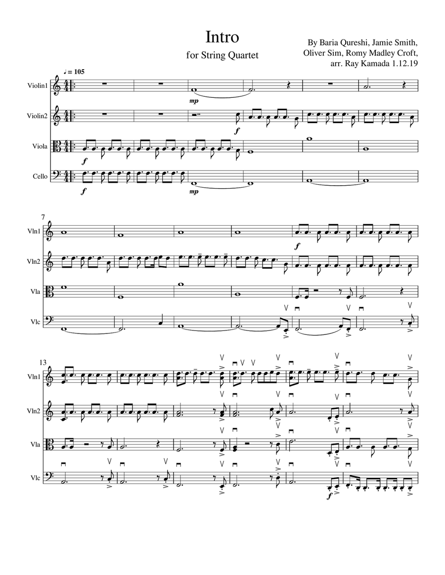 Intro Intro String Quartet scores gallery preview page 1