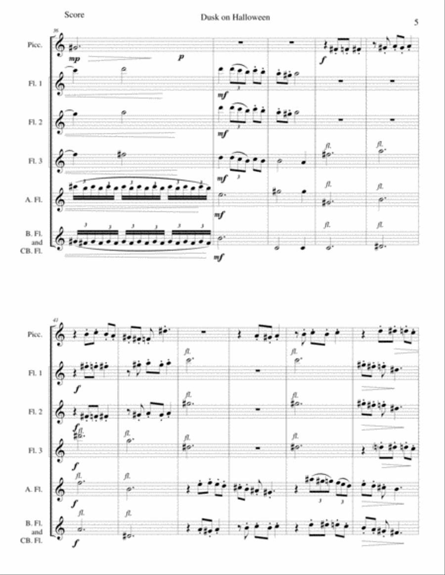 Dusk on Halloween for piccolo and flute choir Flute Choir scores gallery preview page 5