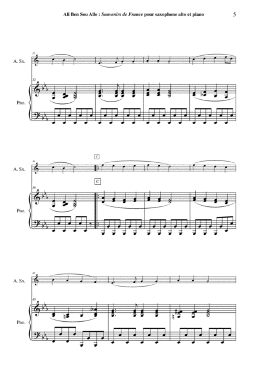 Ali Ben Sou Alle: Souvenirs de France for alto saxophone and piano Alto Saxophone scores gallery preview page 5