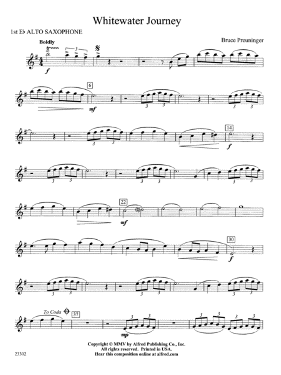 White Water Journey: E-flat Alto Saxophone Concert Band scores gallery preview page 1