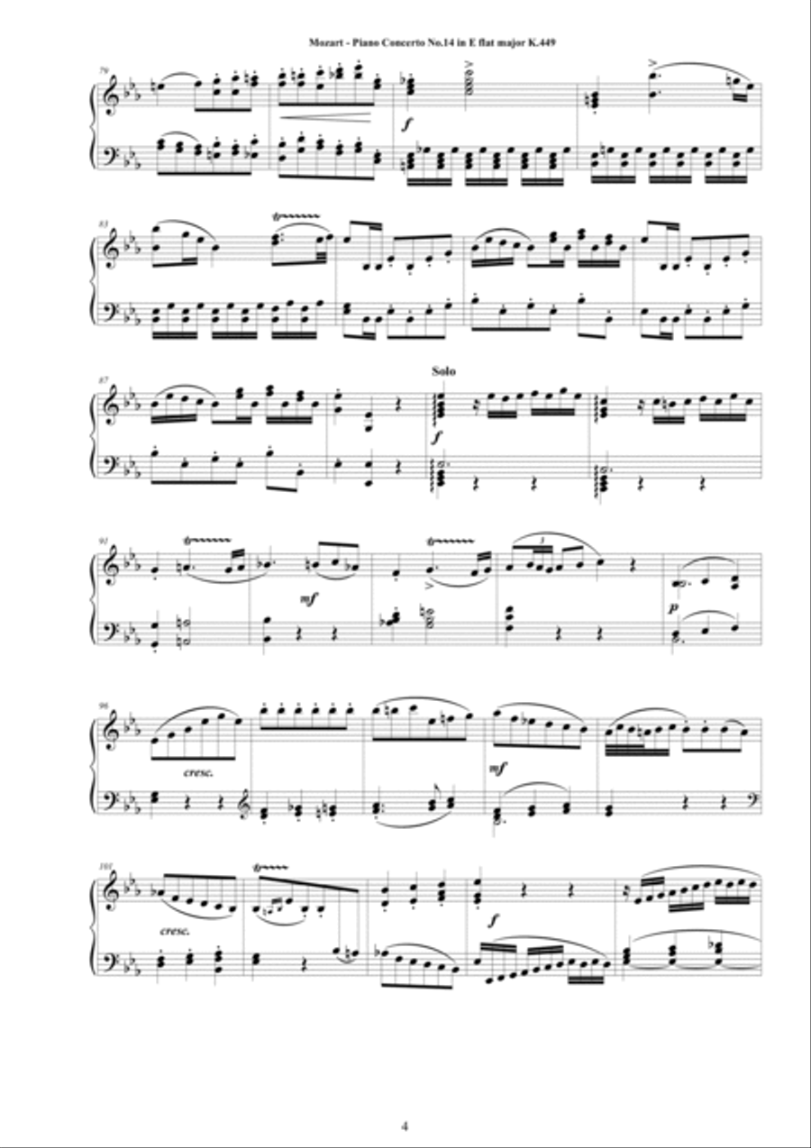 Mozart - Piano Concerto No.14 in E flat major K.449 - Piano Version Piano Solo scores gallery preview page 4