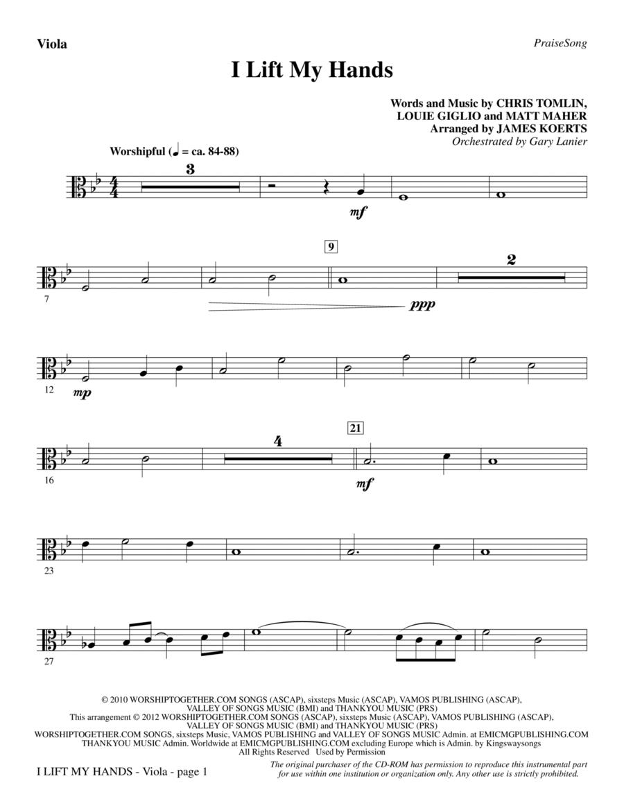 I Lift My Hands - Viola Choir scores gallery preview page 1