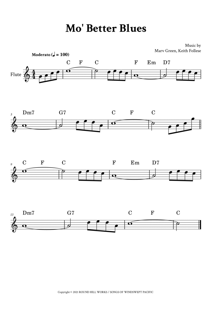 Mo Better Blues Flute Solo scores gallery preview page 1